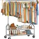 Ekisemio Heavy Duty Clothes Rack Load 650 LBS, Rolling Clothing Rack with Shelves, Metal Garment Rack for Bedroom, Laundry Room, Retail Store, Chrome