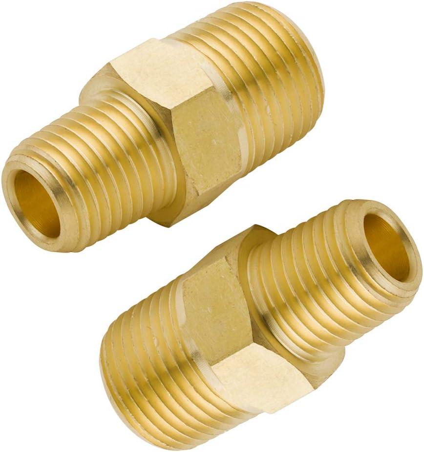 Legines Brass Reducing Hex Nipple, 1/2" NPT Male x 3/8" NPT Male Straight Connector Pipe Fitting 1200psi (Pack of 2)