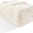 EMME Fleece Blanket, 3D Jacquard Throw Blanket for Couch and Bed, Soft Cozy and Fluffy Blankets Lightweight Luxury Flannel with Waffle Design (Ivory, 50" x 60")