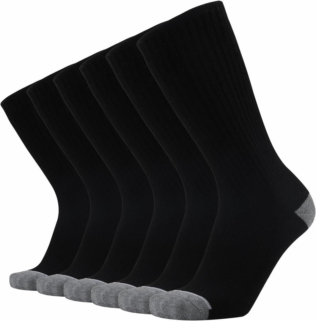 ONKE Max Full Cushion Crew Socks for Men Heavy Duty Work Boot Steel Toe Workout Athletic Thick Warm Moisture Wicking Control(Black L) (Black, L)