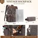 Genuine Leather Backpack for Men, Waxed Canvas Backpack Shoulder Rucksack with Toiletry Vintage Backpack for Travel,Camping, Hiking(Grey)