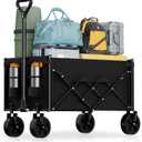 Lightweight Folding Wagon, Large Capacity Collapsible Grocery Cart on Big Wheels, Heavy Duty Foldable Shopping Carts, All-Terrain Outdoor Utility Carts for Camping, Sports, Garden, Beach, 3.5 Cu Ft (3-1/2 cubic feet, Black)