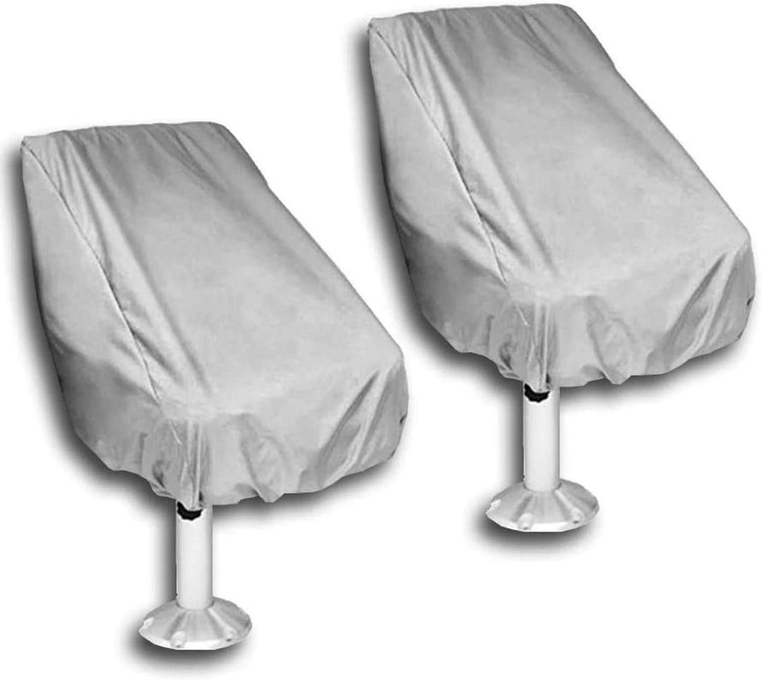 2 Pack Boat Seat Cover, Waterproof Heavy-Duty Weather UV Resistant Pontoon Boat Cover Seats Pedestal 210D Oxford Cloth Helm Chair Protective Covers (Light Gray 2pcs)
