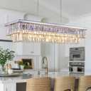 Wellmet Chrome Chandelier 57 inch, 13-Light Modern Rectangular Crystal Chandelier Ceiling Hanging, Linear Chandeliers Light Fixture for Living Room, Dining Room, Bedroom, Kitchen Island