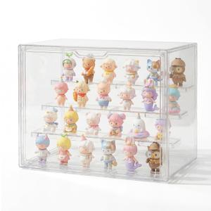 Acrylic Display Case for Collectibles, 4-Tier Large Stackable Clear Display Box with Removable Shelves and Magnetic Door, Dustproof Showcase for Figures, 1 Pack