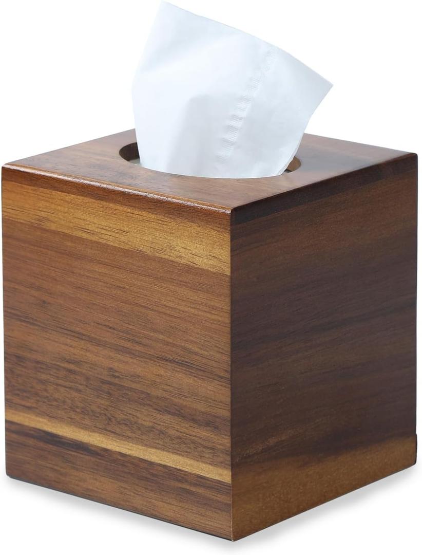 YANGQIHOME Tissue Box Cover Square, Acacia Wood Tissue Holder for Bathroom, Living Room, Dining Table, Decorative Cube Facial Tissue Box Cover, 5.3 x 5.3 x 6.1 inches