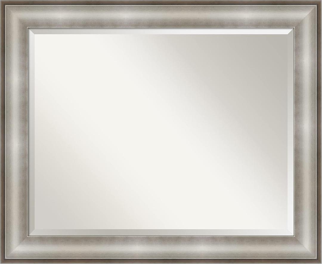 Amanti Art Silver Bathroom Mirror for Over Sink, 27x33 Imperial Silver Rectangle Vanity Mirror, Large Traditional Frame, Hangs Horizonally and Vertically, Bathroom Wall Decor, Beveled Edge