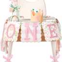 Wild Flower High Chiair Banner Wild One Birthday Decorations with 1st birthday Cake Toppers For Baby Girls Pink Party Decoration Highchair Garland Photo Props