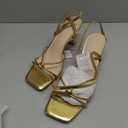 LAICIGO Women's Square Open Toe Heeled Sandals Stiletto Kitten Heel Ankle Buckle Strap Slingback Summer Dress Sandals (Gold), 7