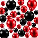 Jadive 200 Pieces Pearl Beads for Vase Filler Centerpieces, No Holes Pearl Makeup Beads for Wedding Holiday Party Home Brushes Holder Decor, 10/14/20/30 mm (Bright Black, Bright Red)