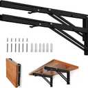 Folding Shelf Brackets - Heavy Duty Metal Collapsible Shelf Bracket for Bench Table, Shelf Hinge Wall Mounted Space Saving DIY Bracket, Max Load: 150 lb (24 Inch, Black)