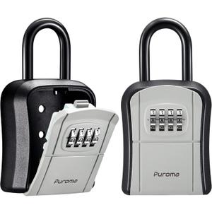 Puroma Key Lock Box, Portable Combination Lockbox Wall-Mounted Key Storage Box for House Keys, Resettable Code Safe Security Lock Box for Home, Office, Apartment Spare Key Storage (2 Pack, Gray)