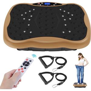 Vibration Plate Exercise Machine, Health & Fitness Full Body Vibration Platform, Portable Vibration Plate Platform for Weight Loss Home Fitness, Lymphatic Drainage, w/Resistance Bands+Remote