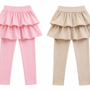 2Pack Girls School Uniform Pants Leggings with Skirts Stretch Warm Jegging , 5-6Y, Pink, Nude