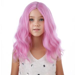 Kids Light Pink Wig Girls Short Wavy Pink Bob Wig Heat Resistant Synthetic Hair Wigs for Cosplay Party