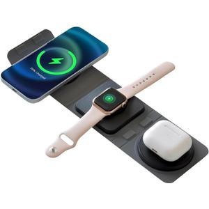 Charging Station for Apple Multiple Devices - 3 in 1 Foldable Magnetic Wireless Charger Dock - Travel Charging Pad for iPhone 16 15 14 13 12 Pro Max Plus Watch & Airpods