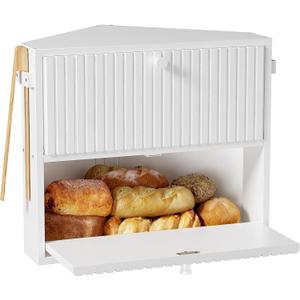 WOWLIVE Corner Bread Box for Kitchen Countertop, Large Vintage Bread Storage Container Bin for Homemade Bread, Double Layer Farmhouse Bread Holder for Kitchen, Cabinet, Pantry (White, Medium)