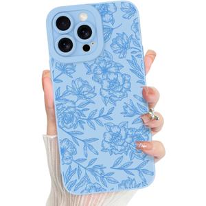 MZELQ for iPhone 16 Pro Max Case, Silicone Floral Flower Rose Cute Pattern, Camera Protection Soft Slim Phone Case for Girls Women -Blue MZELQ for iPhone 16 Pro Max Case, Silicone Floral Flower Rose Cute Pattern, Camera Protection Soft Slim Phone Case for Girls Women -Blue