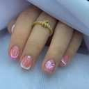 Valentine Pink French Tip Fake Nails Short Press on Nails Heart Glitter Square False Nails with Deigns Glossy Valentine Glue on Nail White Tip Acrylic Nails Full Cover Stick on Nail for Women