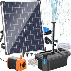 Antfraer 30W Solar Pond Filter with Water Pump Kit, Solar Pond Pump with 6.6FT PVC Tubing & 16.5FT Cord Pond Filter for Outdoor Garden Waterfalls, Koi Ponds & DIY Water Features