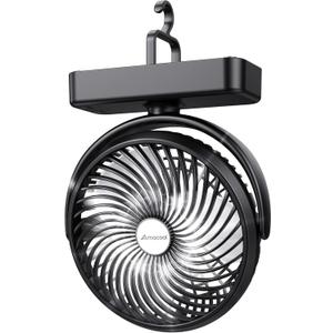 10000mAh Battery Operated Camping Fan with LED Light-7 inch USB Fan with Hanging Hook for Tent Car RV Hurricane Emergency Outage