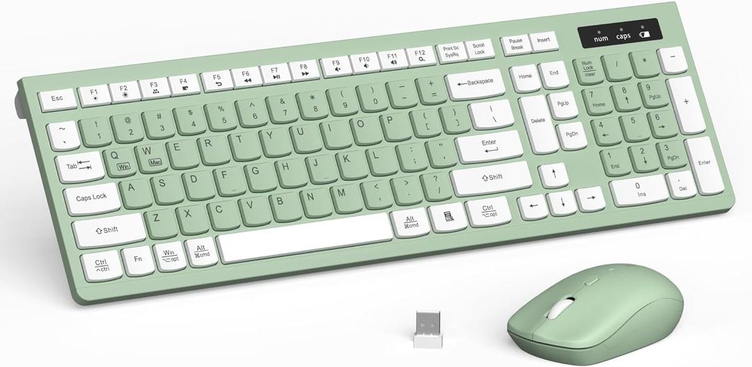 Wireless Keyboard and Mouse Combo, Full Sized Wireless Keyboard and Adjustable DPI Mouse, 2.4GHz USB Receiver, Silent Keyboard and Mouse for PC, Windows, MAC, Desktop, Laptop (Avocado Green)
