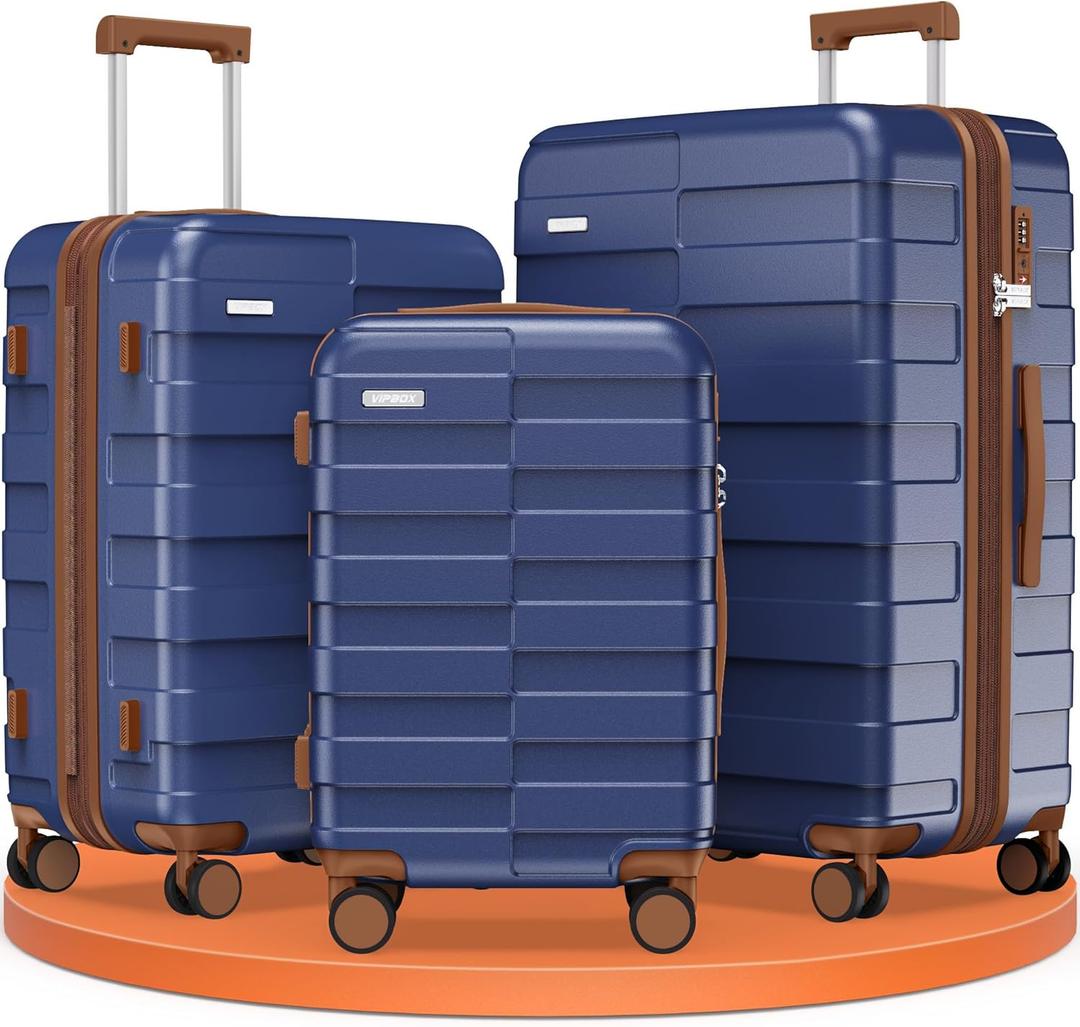Luggage Sets 3 Piece Hardside (3-YEARS VIP SERVICE) Lightweight Expandable Ultra Durable 100% PC Carry On Travel Suitcase set with TSA Lock Spinner Wheels, Classic Blue