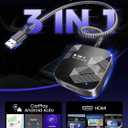 3-in-1 Wireless CarPlay Adapter 2026, Android Auto & Car Play Converter with HDMI Input for Fire TV Stick, Screen Mirroring & Streaming for Netflix/YouTube, Metal&Glass Case, Fit for 2016+ Cars -Black