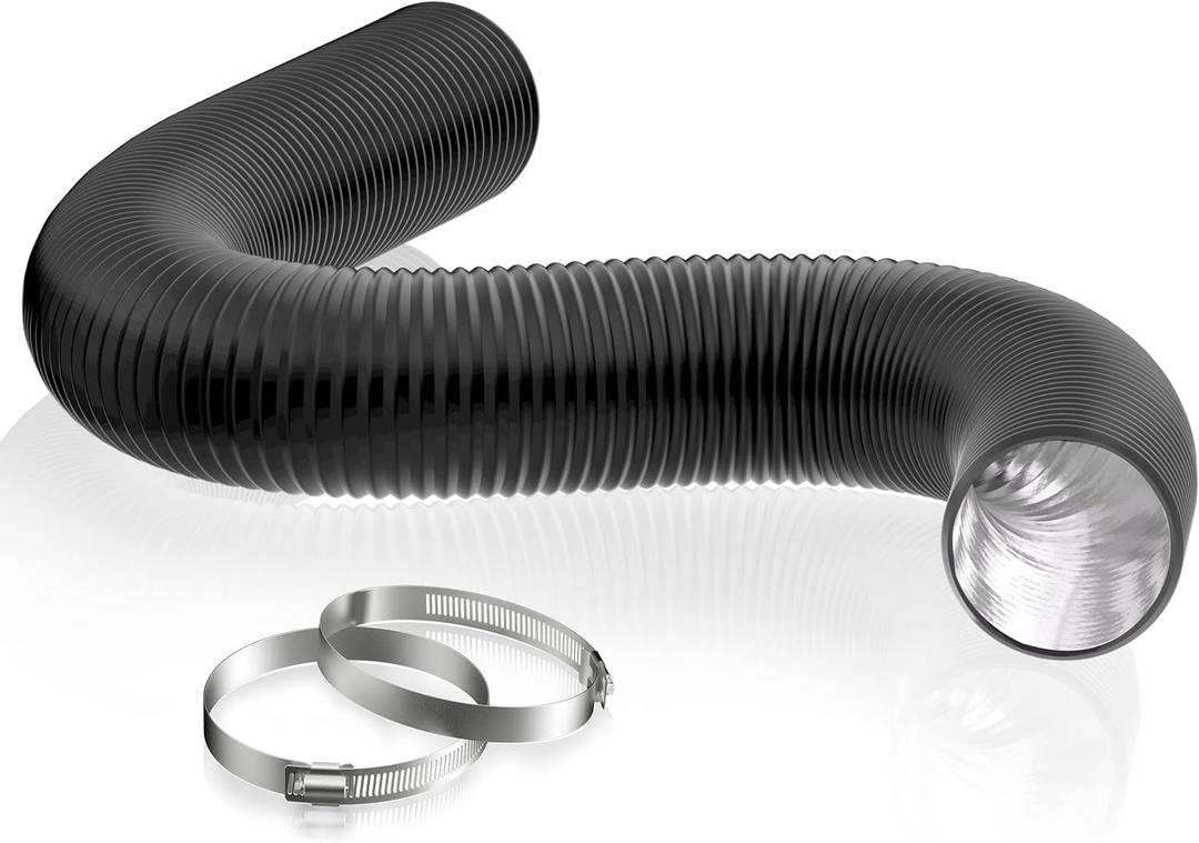 HG Power 3 Inch Air Ducting, 16 Feet Flexible Aluminum Dryer Vent Hose, Three Layer Protection Dryer Hose with 2 Clamps for HVAC Ventilation Heating Cooling Exhaust (Black)