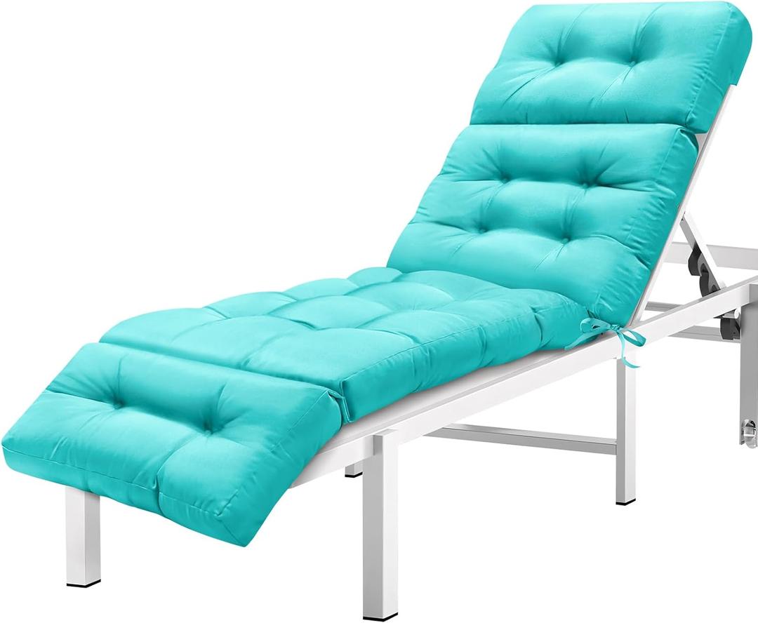 MAGIC ELEPHANT Chaise Lounge Cushion Outdoor, Memory Foam Patio Lounge Chair Cushion with Ties for Indoor Outdoor Furniture, Water-Repellent Replacement Long Chair Cushion (Turquoise)