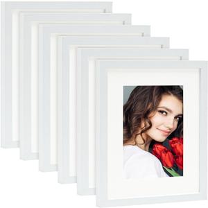 LBECUA 8x10 Picture Frame Set of 6, Display Pictures 8x10 without Mat or 5x7 with Mat, Horizontal and Vertical for Wall and Tabletop, White