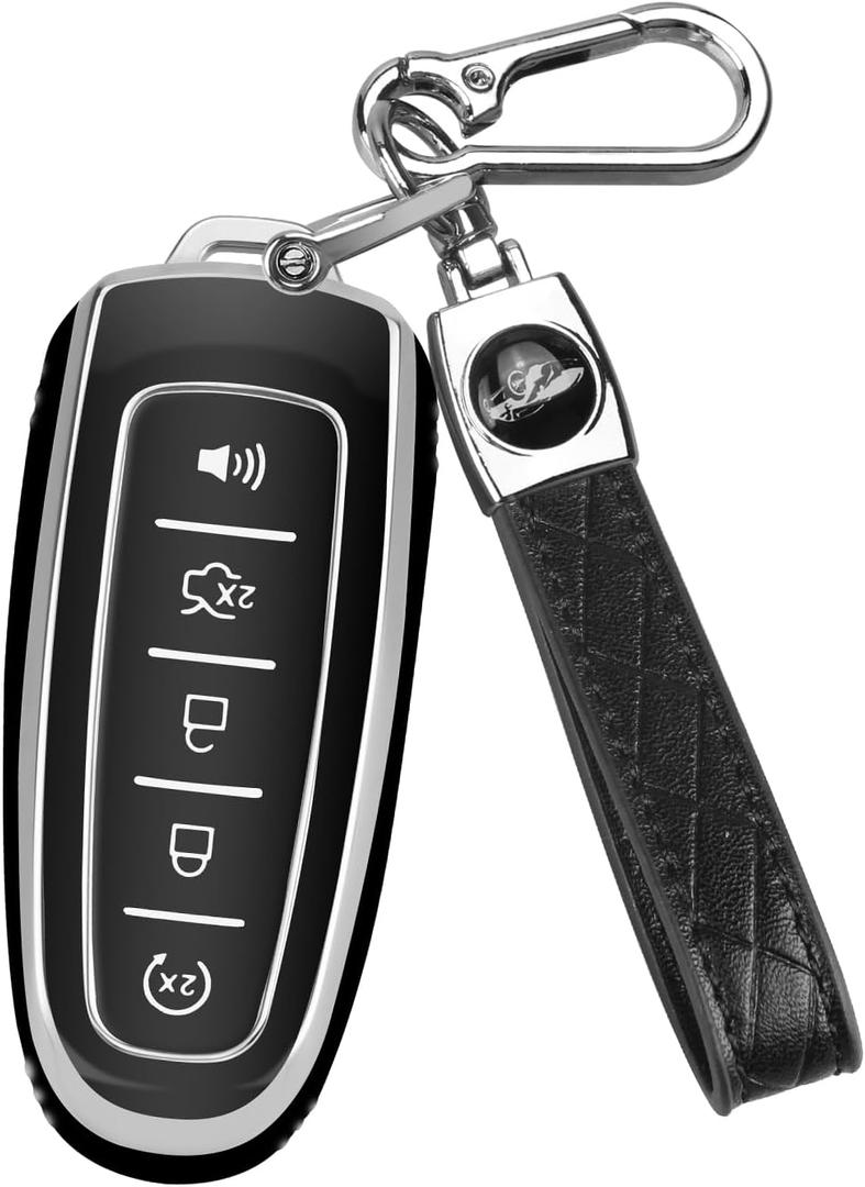 QBUC for Ford Key fob Cover,Soft TPU Car Key Case Protector with Keychain Compatible with Ford C-Max Edge Escape Expedition Explorer Flex Focus Taurus Lincoln MKS MKT MKX Navigator Accessories (Black)