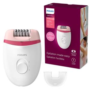 Philips Beauty Satinelle Essential Compact Hair Removal Epilator for Women, BRE235/04 (Corded Use Only) (White and Pink)