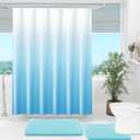 OLANLY Luxury Sky Blue and White Ombre Shower Curtain Sets with 12 Hooks, Waterproof and Washable Decorative Shower Curtains for Bathroom, 72x72 Inches