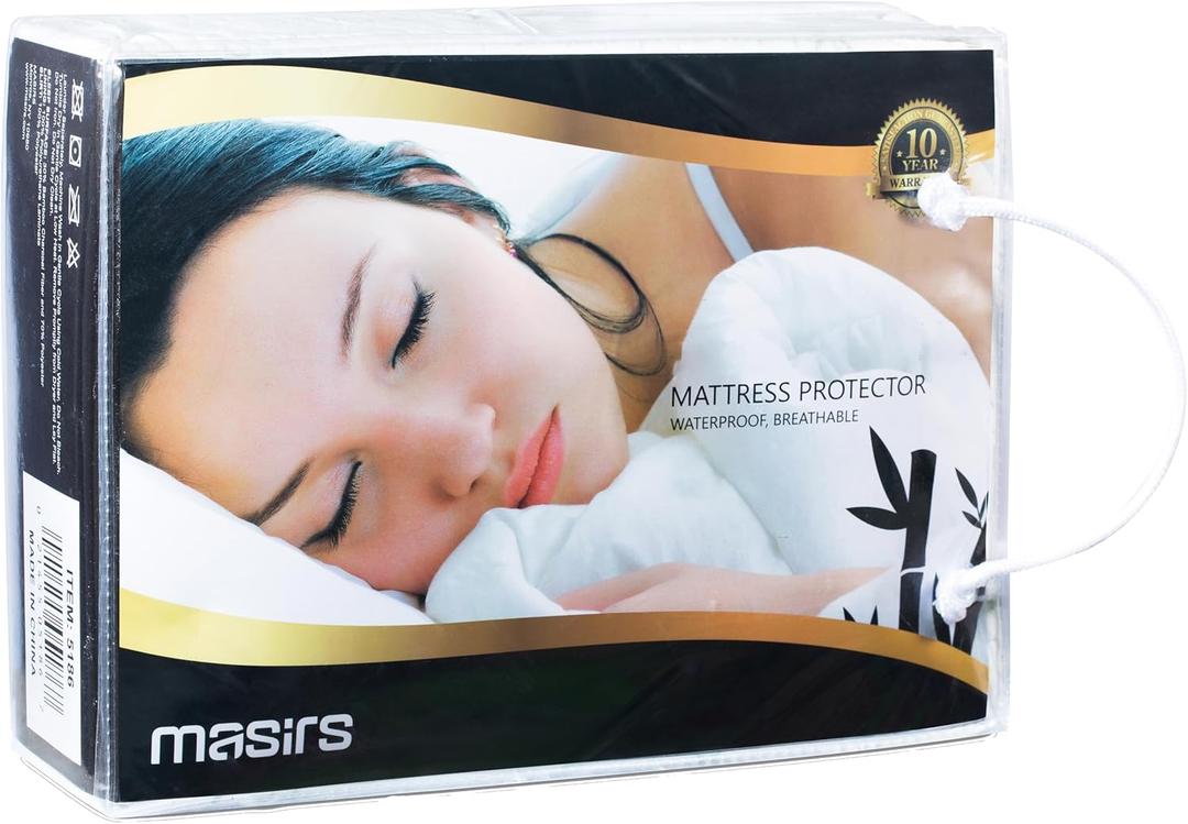 Masirs Waterproof Mattress Protector - Thick and Soft Quilted Fabric Will Give You a Comfortable, Quiet and Cool Night Sleep, Quality Fabric That is Durable and Machine Wash Really Well (Queen Size)