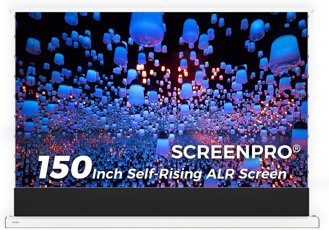 SCREENPRO 150 inch Tensioned Floor Rising Projector Screen, Motorized Pull Up ALR Projector Screen with Remote, 16:9 Electric Home Theater Screen for 4K Projector