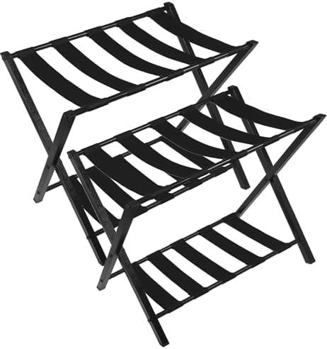 Tacomany Fully Assembled Luggage Rack with Shelf for Suitcase for Bedroom (Pack of 2, Black), ‎24 x 16 x 24 inches