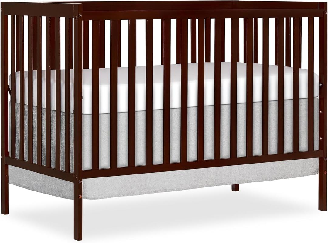 Dream On Me Synergy 5-in-1 Convertible Full-Size Baby Crib with Toddler, Day & Full Bed Conversion (Buy Rails Separately), Espresso, GreenGuard Gold & JPMA, 4 Mattress Heights, Sustainable Pinewood