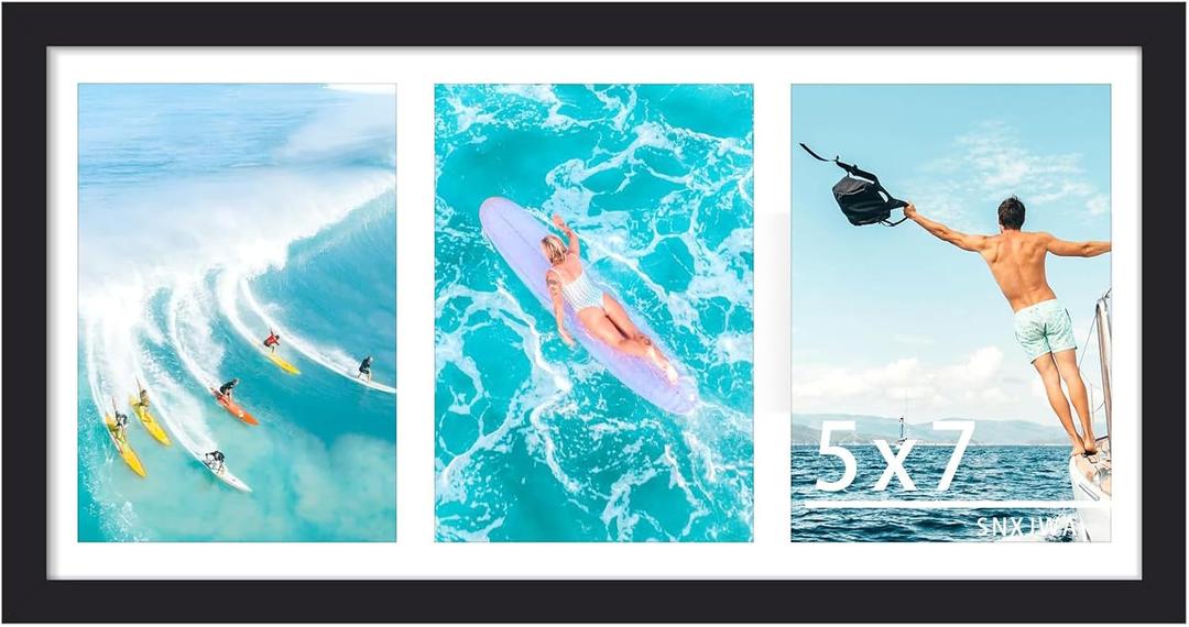8x16 Picture Frame with Three 5x7 Opening Mat Collage Photo Frame for Horizontal and Vertical Wall Display, Black 1 Pack