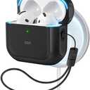 ESR for AirPods 4 Case, Compatible with AirPods 4th Generation Case (2024) (USB-C), Compatible with MagSafe, Drop Protection Cover with Lanyard, Magnetic Lid Lock, Orbit Hybrid Series, Black
