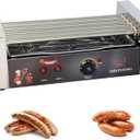 5-Roller Electric Hot Dog Machine - 16 Hot Dog Capacity, Commercial & Household Stainless Steel Grill, 750W, Removable Drip Tray, Sausage Maker Roller (Silver)