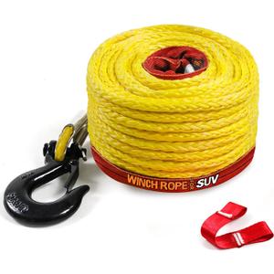 Synthetic Winch Rope 1/2" x 92'-25000 lbs Winch Line with Protective Sleeve,Forged Winch Hook,Safety Pull Strap go for 4WD Road Vehicle Truck SUV ATV UTVYellow