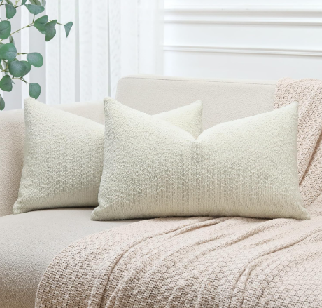 OTOSTAR Pack of 2 Textured Boucle Throw Pillow Covers 18x18 Inch Cream Beige Accent Solid Pillowcases Farmhouse Decorative Pillow Covers Couch Cushion Case for Home Sofa Bedroom Decor (Cream Beige)