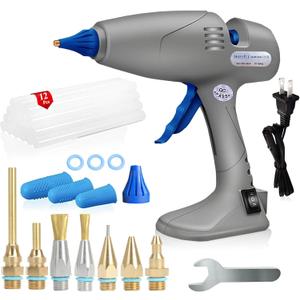 MONVICT Hot Melt Glue Gun with 7 Copper Nozzles, 3 Silicone Finger Covers, 12 Glue Sticks Dual Temperature Switching, Corded Detachable Cord Use Stand-Up Base Anti-drip for Art DIY Craft repair
