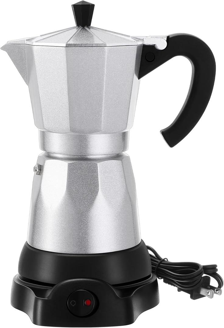 Coffee Pot 6 Cup Electric Espresso Coffee Maker Italian Moka Maker 300ml Portable Aluminum Espresso Machine Cafetera Moka Pot with Detachable Base, Gift for Home Travel (Silver)