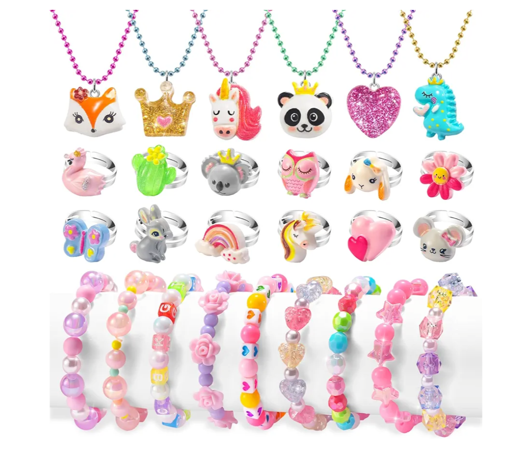 Toddler Girls Jewelry for 3 Year Old, Kids Play Jewelry Set for Little Girl Age 4-6, Children Dress Up Necklaces Childs Rings Bracelets for Toddlers Princess Ages 3+ 3-5 4 5 6 7 Years
