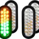 4 Pcs 6.5 Inch Oval LED Amber/Green Strobe Lights - 24 LED Trailer Tail Strobe Lights for Truck Towing Trailers, with Rubber Grommets and 3-Prong Wire Pigtails, Waterproof 10V-30V