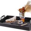 Faux Leather Rectangle Serving Tray with Handles, Large Decorative Tray for Ottoman Coffee Table Decor Living Room, Kitchen, Bathroom, 16x12inches (Dark Brownish Red)