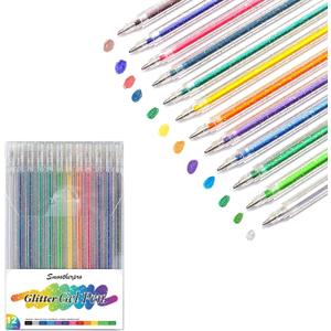 SMOOTHERPRO Glitter Gel Pens 12 Colors, Vibrant, Sparkly Metallic Pens for Coloring, Journaling & Scrapbooking Colored Gel Pens for Adults