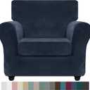 ZNSAYOTX Luxury Velvet Chair Slipcovers with Arms 2 Piece Stretch Chair Covers for Living Room Thick Soft Armchair Slipcover Anti Slip Pet Friendly Furniture Protector (Navy Blue),30"-47"(1 Cushion)